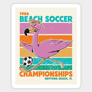 Retro Flamingo Beach Soccer Championships Retro Sunset Beach Magnet